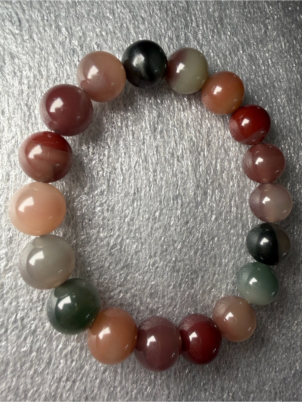 Fall Colored 11MM Zilv/Silk Agate Natural Crystal Bracelet